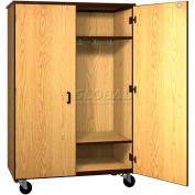 Mobile Wood Wardrobe Cabinet w/Locks, Solid Door, 48"W x 22-1/4"D x 72"H, Natural Oak/Brown