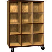 Mobile Wood Cubicle Cabinet, 9 Shelves, Open Front, 48 x 22-1/4 x 66, Maple/Black