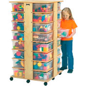 Jonti-Craft® 32 Cubbie Mobile Tower With Clear Tubs, 27"W x 27"D x 53-3/4"H, Birch Plywood
