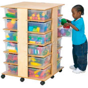 Jonti-Craft® 24 Cubbie Mobile Tower With Colored Tubs, 27"W x 27"D x 40-1/2"H, Birch Plywood