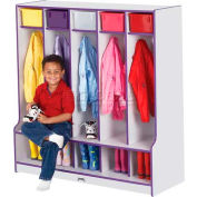 Jonti-Craft® Kid Seat Coat Locker,5 Wide, 48"W x 17-1/2"D x 50-1/2"H, Gray Laminate, Black Edge