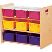 Jonti-Craft® 9 bac stockage Rack avec plateaux colorés, 28-1/2" Wx15 « Dx24 » H, contreplaqué de bouleau
