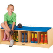 Jonti-Craft® Kid Bench Locker, 5 Largeur, Coussin Bleu, 48"L x 15"P x 16"H, Contreplaqué de bouleau