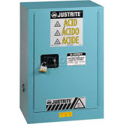 Armoire à acide Justrite de 15 gallons, fermeture automatique, 1 portes, 23-1/4 po L x 18 po P x 44 po H, bleu