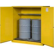 Armoire à barils Justrite®, capacité de 110 gallons, vertical, fermeture automatique, inflammable, matières dangereuses, roulettes incluses