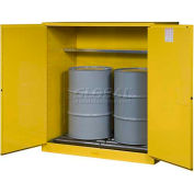 Armoire à barils Justrite®, capacité de 110 gallons, vertical, fermeture automatique, inflammable, matières dangereuses, roulettes incluses