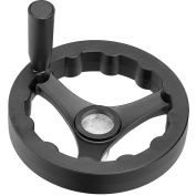 JW Winco - 6360010 - Plastic 3 Spoked Handwheel w/ Rev Handle - 4.92" Dia x .24" Pilot Hole