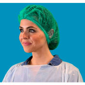 Cap Bouffant en polypropylène plissé, Latex 100 % libre, vert, 24", 100/sac, 10 sacs/caisse