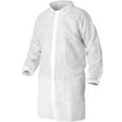 HD Polypropylene Lab Coat, No Pockets, Elastic Wrists, Snap Front, Single Collar, White, S, 30/Case