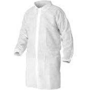 Polypropylène Lab manteau, pas de poches, poignets élastiques, Front Snap, collier unique, blanc, MD 30/caisse