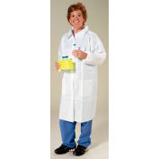 Polypropylene Lab Coat, 3 Pockets, Elastic Wrists, Snap Front, Single Collar, White, 2XL, 30/CS