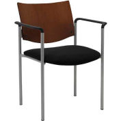 KFI commentaires chaise avec bras - dos bois chocolat, banquette en vinyle noir