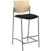Tabouret de bar KFI - tissu - noir siège avec dossier bois naturel