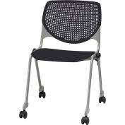 KFI Stack Chair with Casters and Perforated Back -  Plastic Seat - Black - KOOL Series - Pkg Qty 4