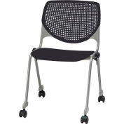 KFI Stack Chair with Casters and Perforated Back - Plastic Seat - Black - KOOL Series - Pkg Qty 4