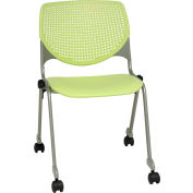 KFI Stack Chair with Casters and Perforated Back - Plastic Seat - Lime Green - KOOL Series