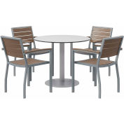 KFI 5-Piece Outdoor Dining Set, 36 « L x 29 « H Table, Gris w / Silver Frame