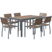 KFI Seating 7 Pièces Ensemble de salle à manger en plein air, Moka avec cadre argenté