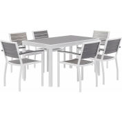 KFI Seating 7 Pièces Ensemble de salle à manger en plein air, gris avec cadre blanc