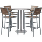 KFI 5-Piece Outdoor Dining Set, 36"W x 41"H Table, Mocha w/ Silver Frame
