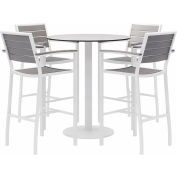 KFI 5-Piece Outdoor Dining Set, 36 « L x 41 « H Table, Blanc w / Cadre blanc