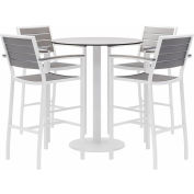KFI 5-Piece Outdoor Dining Set, 36 « L x 41 « H Table, Blanc w / Cadre blanc