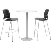 KFI 20-1/2" Round Bistro Table & 2 Barstool Set, White Table With Black Stools