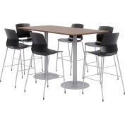 KFI Table & Stool Set, 72"Lx36"W, Teak Table With Black Stools