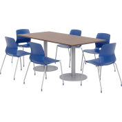 KFI Table & Chair Set, 72"Lx36"W, Teak Table With Navy Chairs