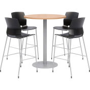 KFI 42 » Table bistro ronde & 4 Barstool Set, Table d’érable avec tabourets noirs