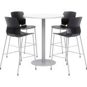 KFI 36" Round Bistro Table & 4 Barstool Set, White Table With Black Stools
