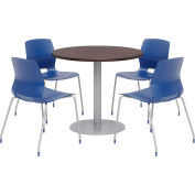 KFI 36" Round Dining Table & Chair Set, Espresso Table With Navy Chairs
