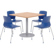 KFI 36" Square Table & 4 Chair Set - Maple Table Top with Navy Chairs
