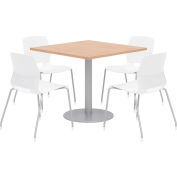 KFI 36" Square Table & 4 Chair Set - Maple Table Top with White Chairs