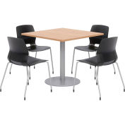 KFI 36" Square Table & 4 Chair Set - Maple Table Top with Black Chairs