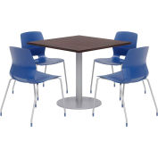 KFI 36" Square Table & 4 Chair Set - Espresso Table Top with Navy Chairs