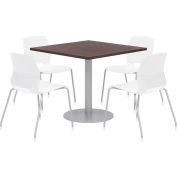 KFI 36" Square Table & 4 Chair Set - Espresso Table Top with White Chairs