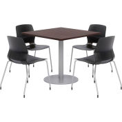 KFI 36" Dining Table & 4 Chair Set, Espresso Table With Black Chairs