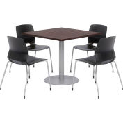 KFI 36" Dining Table & 4 Chair Set, Espresso Table With Black Chairs