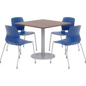 KFI 36" Square Table & 4 Chair Set - Studio Teak Table Top with Navy Chairs