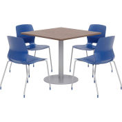 KFI 42" Square Table & 4 Chair Set, Teak Table With Navy Chairs