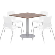 KFI 36" Square Table & 4 Chair Set - Studio Teak Table Top with White Chairs