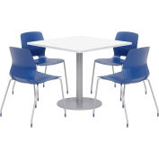 KFI 36" Square Table & 4 Chair Set - Designer White Table Top with Navy Chairs