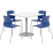 KFI 36" Dining Table & 4 Chair Set, White Table With Navy Chairs