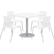KFI 36" Square Table & 4 Chair Set - Designer White Table Top with White Chairs