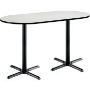 KFI 72"L x 36"W Racetrack Bistro Table - Crisp Linen Top, Black X-Base
