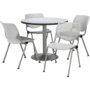 KFI 36" Round Dining Table & Chair Set, Gray Nebula Table With Light Gray Plastic Chairs