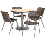KFI Dining Table & Chair Set - Round - 36"W x 29"H - Brown Plastic Chair with Natural Table