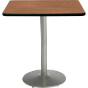 KFI 36" x 36"H Square Counter Height Pedestal Table - River Cherry Top - Round Silver Base