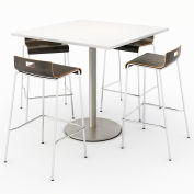 KFI 36" Dining Table & 4 Barstool Set, White Table With Espresso Stools
